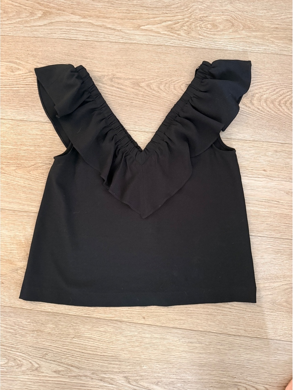 Ganni Black Ruffle V-Neck Sleeveless Top Size 36